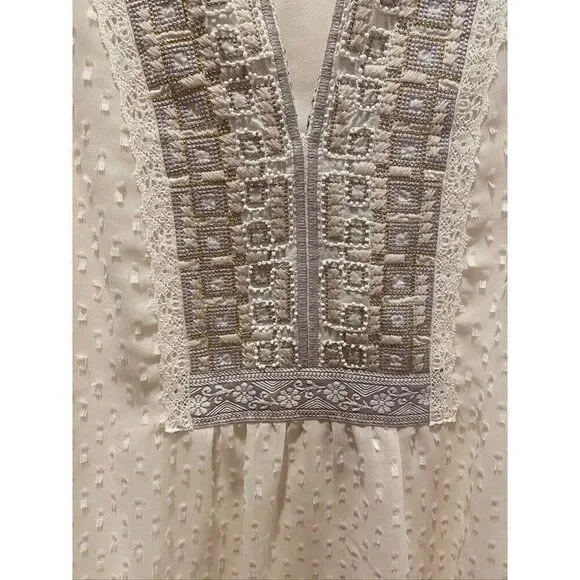 Anthropologie One September Pasto Swiss Dot Embroidered Beaded Cream Blouse XS - Picture 3 of 7